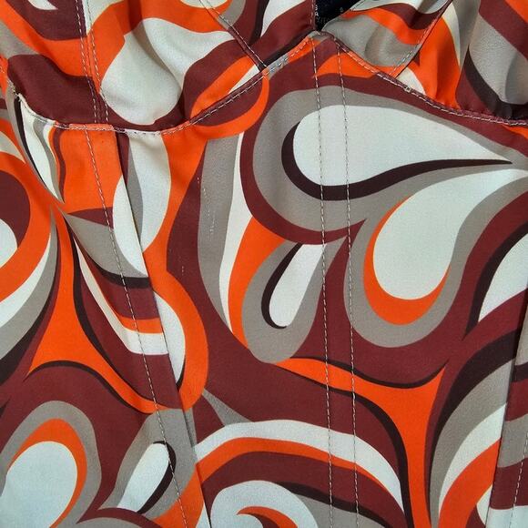 A Forever 21 Womens Y2K Retro Orange Swirl Corset Crop Top Tank Size S Satin - Picture 3 of 9